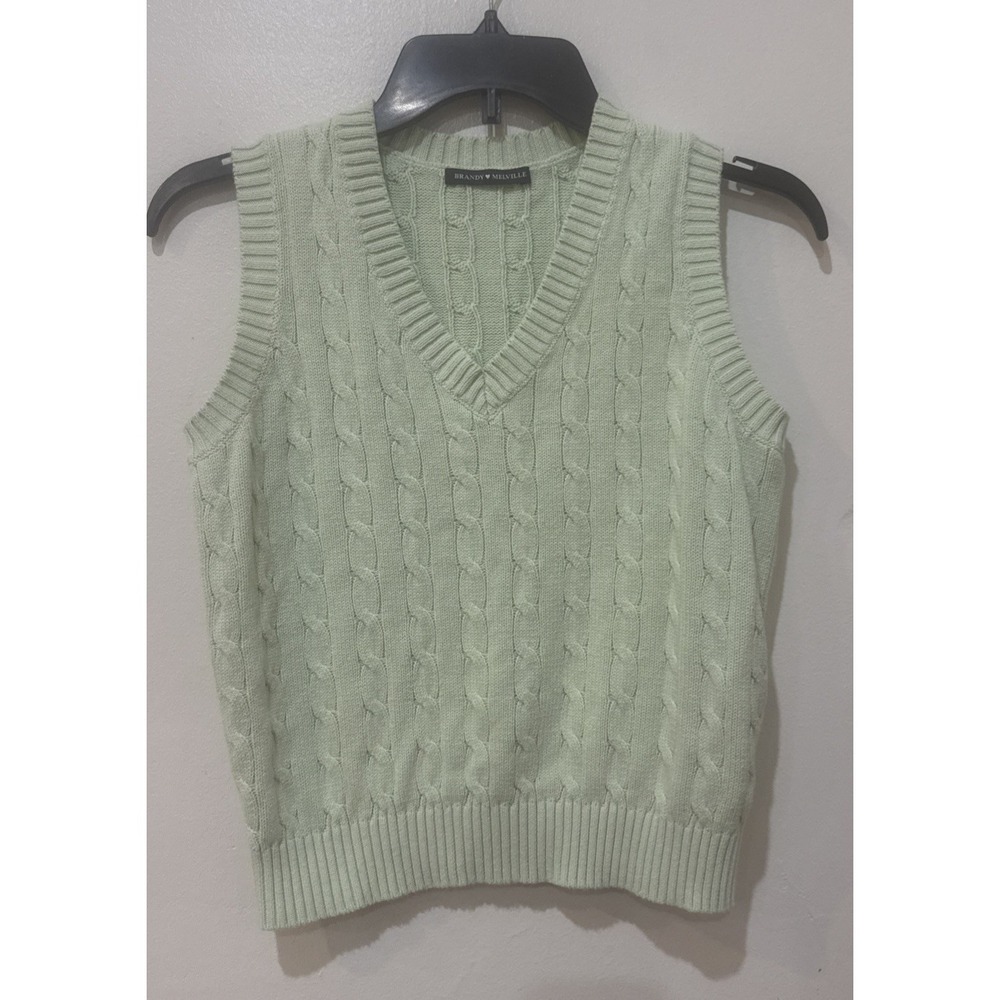 BRANDY MELVILLE Knit V-Neck Sweater Vest Sleeveless Dark Green